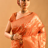 Sunset Orange Floral Jaal Banarasi Silk Saree