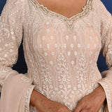 Off-White Embroidered Georgette Anarkali Set