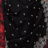 Black Floral Embroidered Silk Blend Saree