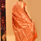 Sunset Orange Floral Jaal Banarasi Silk Saree