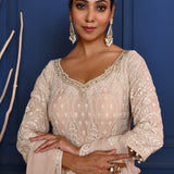 Off-White Embroidered Georgette Anarkali Set