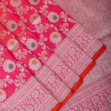 Pink Banarasi Silk Saree With Silver Zari Sunflower Weave
