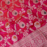 Pink Banarasi Silk Saree With Silver Zari Sunflower Weave