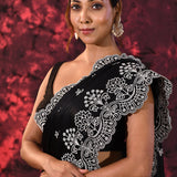 Black Floral Embroidered Silk Blend Saree