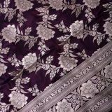 Aubergine Banarasi Silk Saree With Large Floral Brocade
