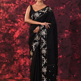 Black Tussar Embroidered Saree