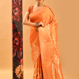 Vibrant Orange Banarasi Silk Saree With Floral Butti And Highlighted Border