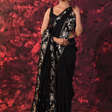 Black Tussar Embroidered Saree