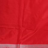 Bright Red Banarasi Silk Saree With Silver Zari Booti And Temple Border