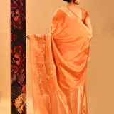 Vibrant Orange Banarasi Silk Saree With Floral Butti And Highlighted Border