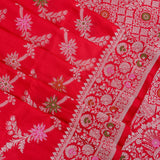 Red Banarasi Silk Saree With Silver Zari Floral Spray And Trellis Pallu