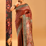 Rust Orange With Intricate Floral Jaal Banarasi Silk Saree