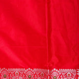 Red Banarasi Silk Saree With Silver Zari Floral Spray And Trellis Pallu