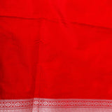 Bright Red Banarasi Silk Saree With Silver Zari Floral Medallion Jaal And Chevron Border