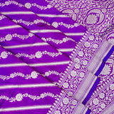 Violet Banarasi Silk Saree With Striped Floral Weave & Medallion Pallu