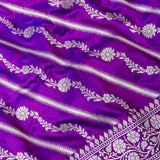 Violet Banarasi Silk Saree With Striped Floral Weave & Medallion Pallu