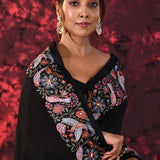 Solid Black Embroidered Tussar Saree