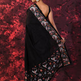 Solid Black Embroidered Tussar Saree