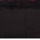Pure Black Embroidered Floral Satin Saree