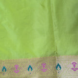 Pista Green Banarasi Silk Saree With Gold Zari Floral Jaal And Multicolor Florets