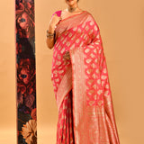 Hot Pink Hue Zari Butti Banarasi Saree
