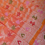 Warm Orange Banarasi Silk Saree With Silver Zari Floral Jaal And Multicolor Florets