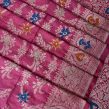 Magenta Pink Banarasi Silk Saree With Silver Zari Floral Jaal And Multicolor Florets