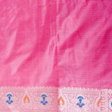 Magenta Pink Banarasi Silk Saree With Silver Zari Floral Jaal And Multicolor Florets