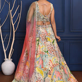 Multicolour Embroidered Crepe Lehenga Set