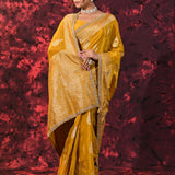 Golden Floral Banarasi Silk Saree