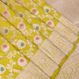 Mustard Yellow Banarasi Silk Saree With Gold Zari Floral Jaal Weave