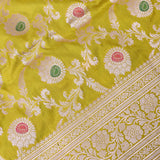 Mustard Yellow Banarasi Silk Saree With Gold Zari Floral Jaal Weave