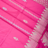 Rani Pink Banarasi Silk Saree With Silver Zari Buti Weave And Temple Border
