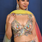Multicolour Embroidered Crepe Lehenga Set