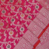 Rani Pink Banarasi Silk Saree With Silver Zari Floral Jaal Weave