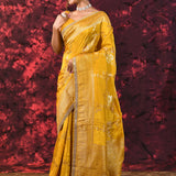 Turmeric Yellow Floral Jaal Banarasi Silk Saree