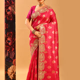 Fuchsia Pink Floral Zari Butti Banarasi Saree