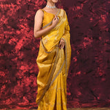 Turmeric Yellow Floral Jaal Banarasi Silk Saree