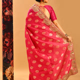 Fuchsia Pink Floral Zari Butti Banarasi Saree