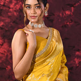 Turmeric Yellow Floral Jaal Banarasi Silk Saree