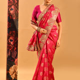 Fuchsia Pink Floral Zari Butti Banarasi Saree