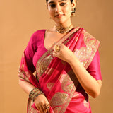 Fuchsia Pink Floral Zari Butti Banarasi Saree