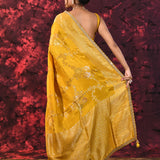 Turmeric Yellow Floral Jaal Banarasi Silk Saree