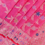 Pink Banarasi Silk Saree With Star Floral Booti And Lattice Medallion Pallu