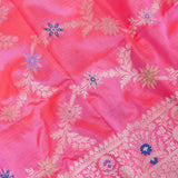 Pink Banarasi Silk Saree With Star Floral Booti And Lattice Medallion Pallu