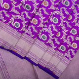 Purple Banarasi Silk Saree With Gold Zari Floral Medallion Jaal And Chevron Border