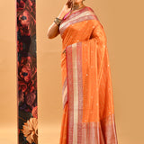 Tangerine Orange Banarasi Silk Saree With Checks