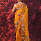 Amber Yellow Embroidered Tussar Saree