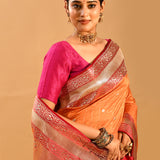 Tangerine Orange Banarasi Silk Saree With Checks