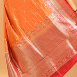 Tangerine Orange Banarasi Silk Saree With Checks